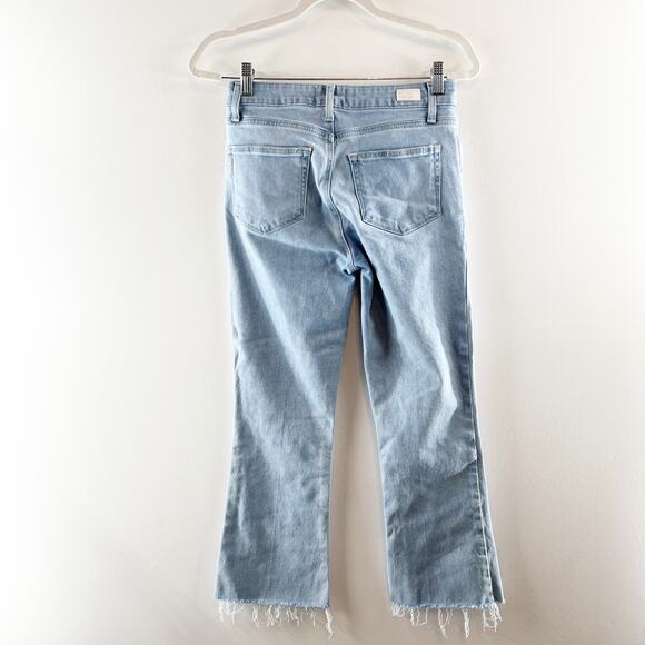 Paige Rory Cotton Blend Denim Frayed Hem Cropped Flare Jeans Blue 28 / 6 - Picture 8 of 9